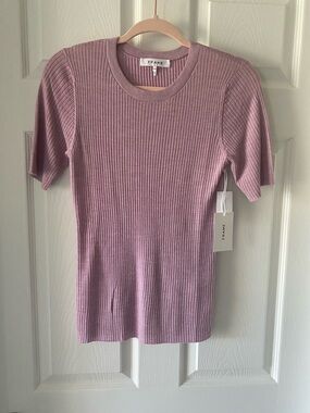 Frame Denim Short-Sleeve Ribbed Knit Top in Mauve